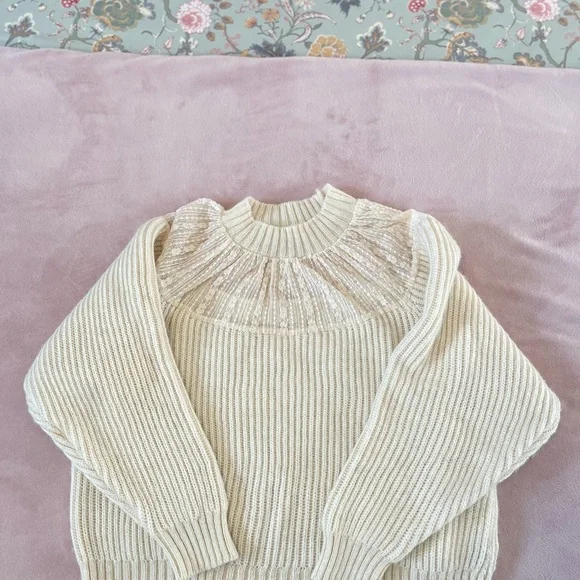 Zara Cream Sweater with Sheer Lace Yoke - Picture 2 of 7